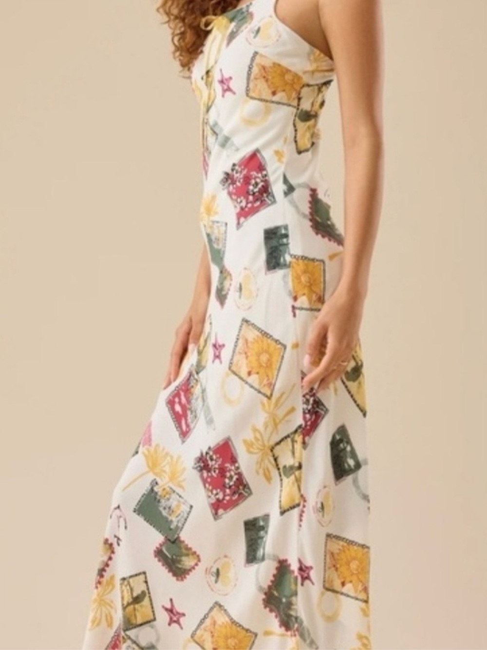 The Workshop Letters from Afar Vacation Postcard Print Midi Slip Dress NWT